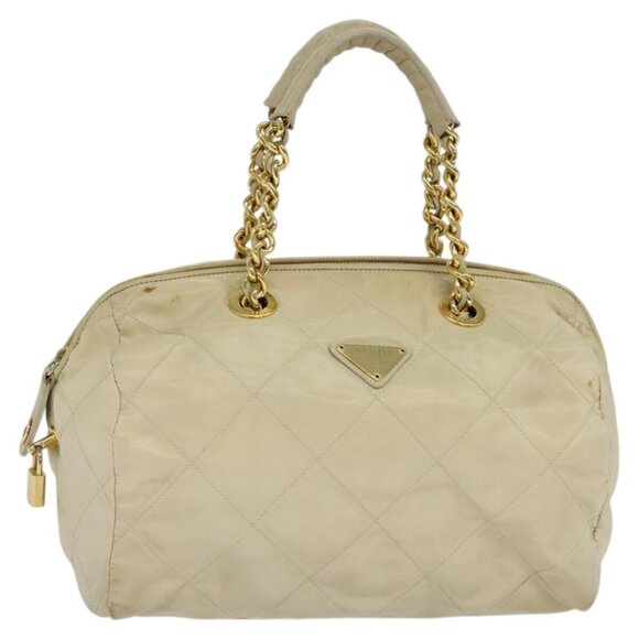 PRADA Chain Hand Bag Nylon Beige Gold Auth mr979 - Picture 1 of 16